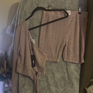 Fashion Nova Pink Striped Two-Piece Set